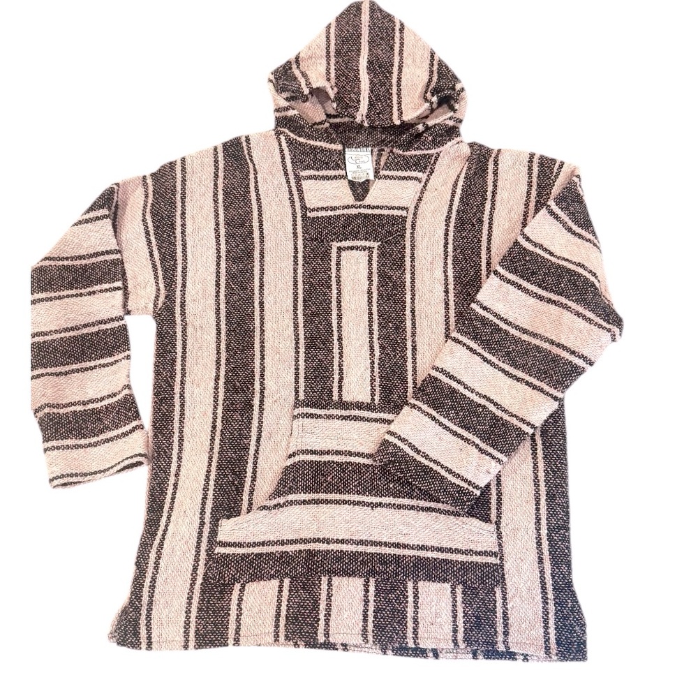 Striped Baja Boho Hoodie Poncho Pullover